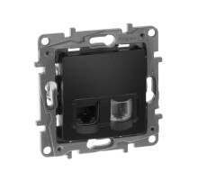 Etika Антрацит Розетка телефонная + компьютерная (RJ11+RJ45) 5 кат. UTP  672652  Legrand
