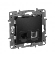 Etika Антрацит Розетка телефонная + компьютерная (RJ11+RJ45) 5 кат. UTP  672652  Legrand