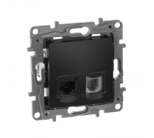 Etika Антрацит Розетка телефонная + компьютерная (RJ11+RJ45) 5 кат. UTP  672652  Legrand