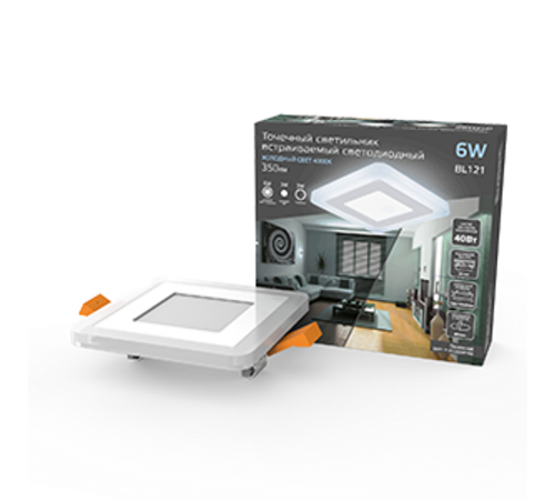Светильник светодиодный встраиваемый Backlight BL121 Квадрат. Акрил, 3+3W, LED 4000K, 105*105,  BL121  Gauss