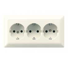 Штепсельная розетка SCHUKO 16A 250V~ тройная, полная плата; слоновая кость  AS523  Jung