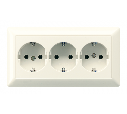 Штепсельная розетка SCHUKO 16A 250V~ тройная, полная плата; слоновая кость  AS523  Jung