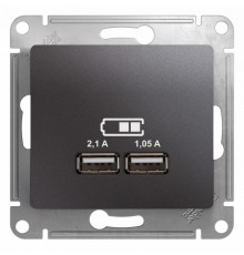 Glossa Графит USB Розетка, 5В/2100мА, 2х5В/1050мА, механизм  GSL001333  SE