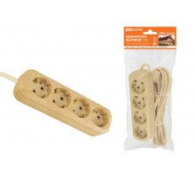 Удлинитель бытовой У04 4 гнезда, 5метров,2П+3, ПВС 3х1мм2 "Эко" (сосна) 16А/250В  SQ1303-2012  TDM