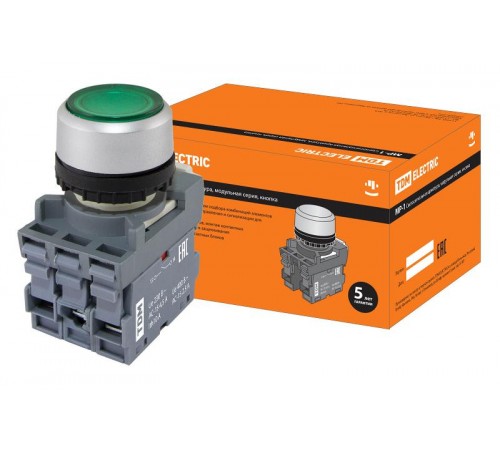 Кнопка MP1-21G(LED) в сборе d22мм/24В 1з+1р зеленая  SQ0747-0018  TDM