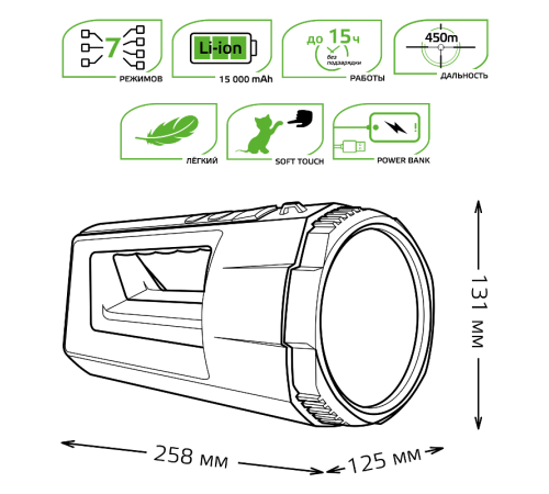 Фонарь прожекторный светодиодный GFL702 17W 900lm Li-ion 10000mAh диммируемый LED 1/12  GF702  Gauss