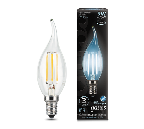 Лампа светодиодная LED Filament Свеча на ветру E14 9W 710lm 4100K  104801209  Gauss