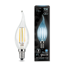 Лампа светодиодная LED Filament Свеча на ветру E14 9W 710lm 4100K  104801209  Gauss
