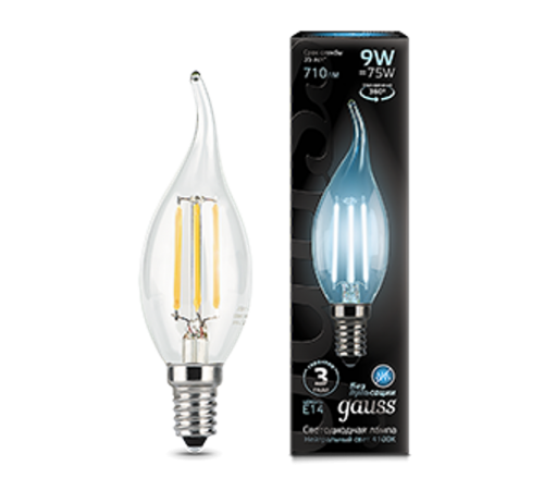 Лампа светодиодная LED Filament Свеча на ветру E14 9W 710lm 4100K  104801209  Gauss