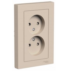 AtlasDesign Песочный Розетка 2-ая без заземления со шторками,16А, в сборе  ATN001222  SE