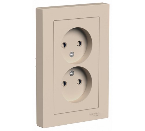 AtlasDesign Песочный Розетка 2-ая без заземления со шторками,16А, в сборе  ATN001222  SE