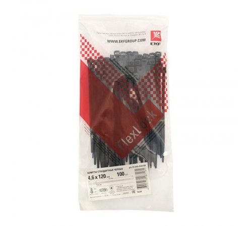 Хомут P6.6 стандартный (ч), 4.6x120 (100шт) FlexLock PROxima  plc-fl-ctsb-4.6x120  EKF