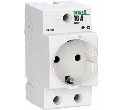 Розетка модульная на DIN-рейку 2P+PEN 16A РМ-102 220В D  18012DEK  DEKraft