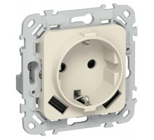 FLITE Розетка с заземлением со шторками 16А с USB A+A 3,1А быстрозажимные клеммы РСЮша11-1-ФлСл сливочный  FI-R14-16-1-U21-D31-K86  IEK