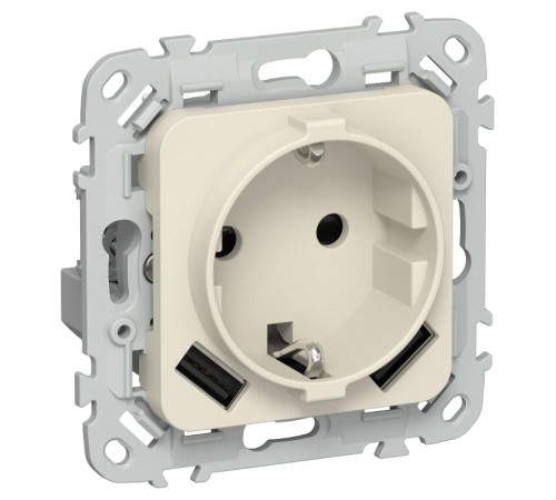 FLITE Розетка с заземлением со шторками 16А с USB A+A 3,1А быстрозажимные клеммы РСЮша11-1-ФлСл сливочный  FI-R14-16-1-U21-D31-K86  IEK