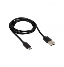 USB кабель microUSB, шнур в металлической оплетке серебристый  18-4241  REXANT