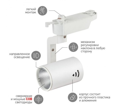 Светильник светодиодный трековый TR1 - 10 WH 10Вт белый COB  Б0032097  ЭРА