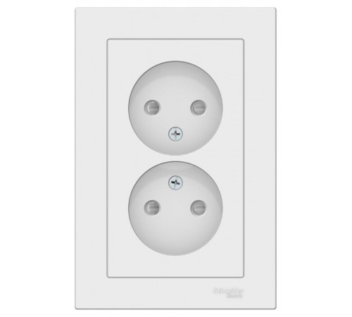 AtlasDesign Белый Розетка без заземления двойная, со шторками,16А, (в сборе с рамкой)  ATN000122  SE