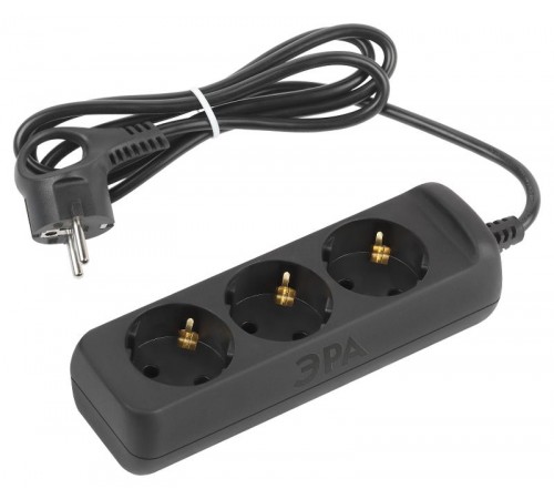 Удлинитель электрический UX-3e-1,5m-B с заземлением 3 розетки 1,5 м ПВС 3x0,75мм2 10А черный  Б0057721  ЭРА