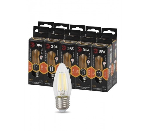 Лампа светодиодная F-LED B35-11w-827-E27 (филамент, свеча, 11Вт, тепл, E27)  Б0046986  ЭРА