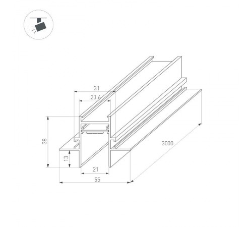 Трек встраиваемый MAG-TRACK-2538-FDW-3000 (BK) (arlight, IP20 Металл, 3 года)  033459  Arlight