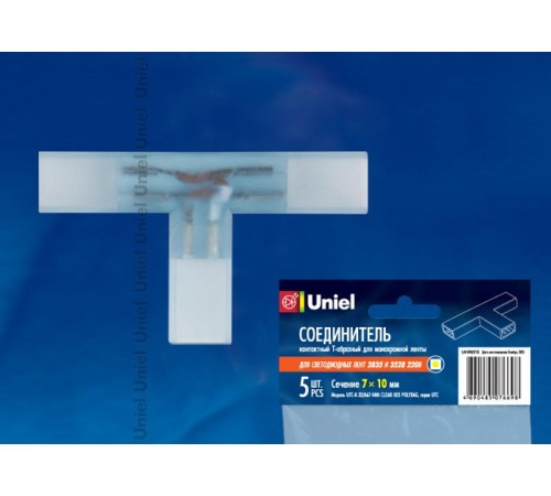 Коннекторы для светодиодной ленты Т-образные 220В 5050 RGB, 4 контакта UTC-K-34/B67-RGB CLEAR 005 POLYBAG прозрачный, 5 шт/упак  10820  Uniel