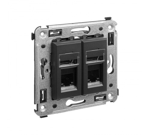 Телефонная розетка RJ-12 в стену двойная, "Avanti", "Черный матовый"  4412314  DKC