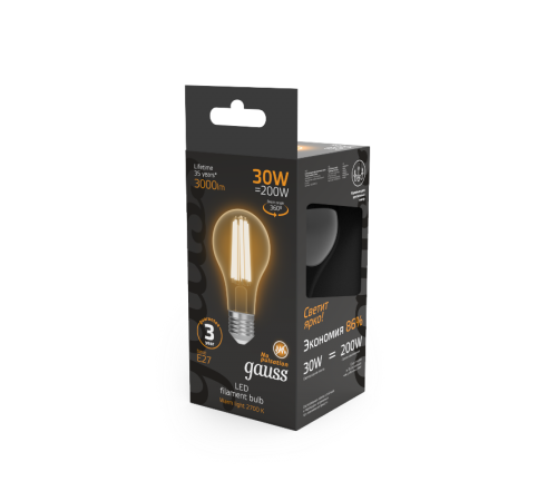 Лампа светодиодная Filament А70 30W 3000lm 2700К Е27 LED 1/10/40  102902130  Gauss