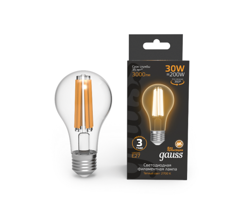 Лампа светодиодная Filament А70 30W 3000lm 2700К Е27 LED 1/10/40  102902130  Gauss