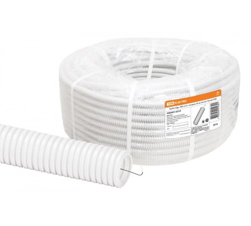 Труба гибкая гофрированная ПВХ d 32 с зондом (50 м) легкая, белая  SQ0401-0332  TDM