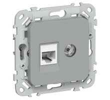 FLITE Розетка 2-ая RJ45/TV кат.5Е UTP РКТВ5е-2-0-ФлС серый  FI-AK22-1-K03  IEK