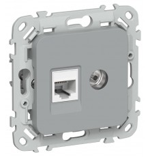 FLITE Розетка 2-ая RJ45/TV кат.5Е UTP РКТВ5е-2-0-ФлС серый  FI-AK22-1-K03  IEK