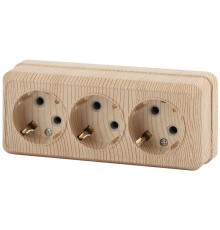 Розетка Intro Quadro 2-206-11 с заземлением трехместная 3х2P+E, 16А-250В, IP20, ОУ, сосна  Б0053826  Intro
