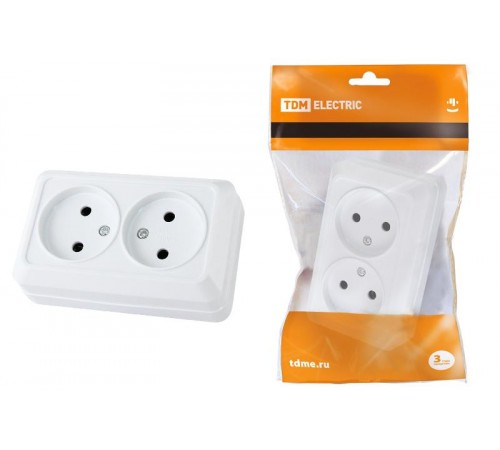 Розетка двойная 2П открытой установки IP20 10А, белая "Ладога"   SQ1801-0017  TDM