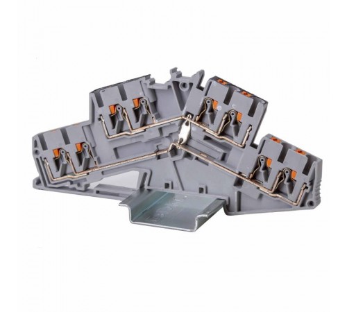 Клемма двухуровневая, зажим push-in, 8 точек подключения, уровни соединены перемычкой, 2.5 кв.мм, серая  VPRTT-2.5S-QT-PV  DKC