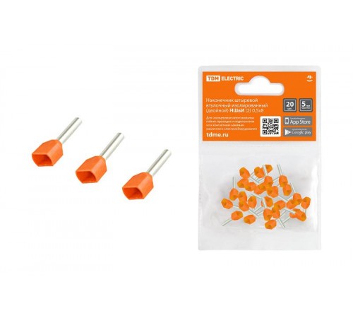 Наконечник штыревой втулочный изолированный (двойной) НШвИ (2) 0,58 (20шт)  SQ0568-0047  TDM
