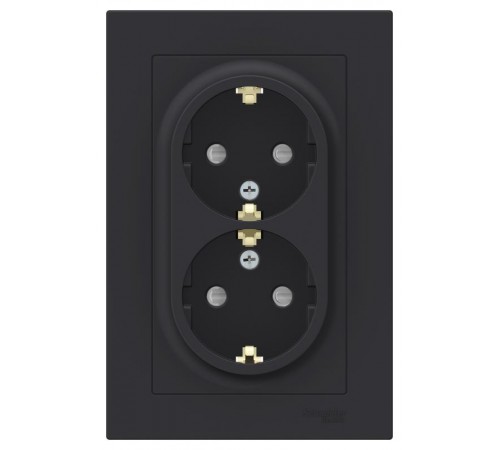 AtlasDesign Карбон Розетка 2-ая с заземлением, со шторками, 16А, (в сборе с рамкой)  ATN001026  SE
