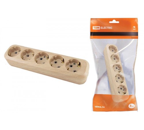 Колодка розеточная 5 гнезд 2П+3 16А 250В "Эко" (сосна)   SQ1806-0054  TDM