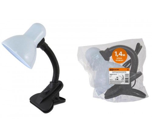 Светильник настольный прищепка 60Вт ЛН/КЛЛ/LED Е27 белый (мягкая упак.)  SQ0337-0117  TDM