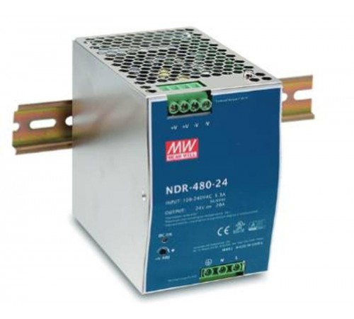 Источник питания на DIN-рейку 24 В,20 А,480 Вт, MEANWELL, I класс защиты, 85,5х125,2х128,5мм  NDR-480-24  VARTON