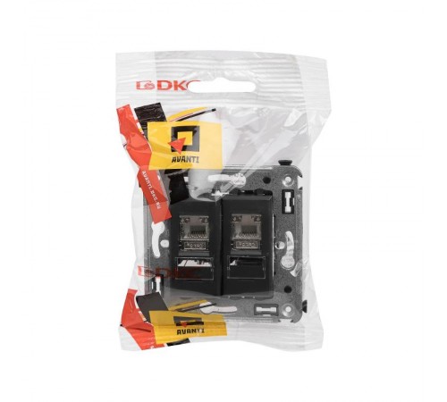 Компьютерная розетка RJ-45 в стену, кат.5e двойная экранированная,"Avanti", "Черный матовый"  4412364  DKC