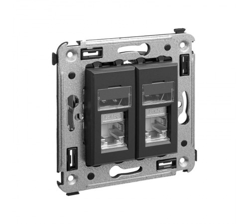 Компьютерная розетка RJ-45 в стену, кат.5e двойная экранированная,"Avanti", "Черный матовый"  4412364  DKC