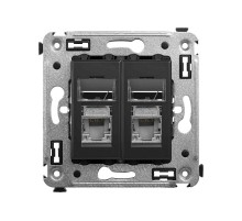 Компьютерная розетка RJ-45 в стену, кат.5e двойная экранированная,"Avanti", "Черный матовый"  4412364  DKC