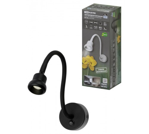Спот на гибком основании СГС-03, 3 Вт, COB, 270 лм, 4000 К, IP20, "Кассия", с выкл., черный  SQ0358-0383  TDM