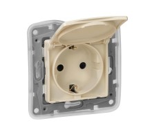 Etika Слоновая кость Розетка с заземлением IP 44 с крышкой и шторками, автозажимные клеммы,16А  672332  Legrand