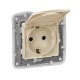 Etika Слоновая кость Розетка с заземлением IP 44 с крышкой и шторками, автозажимные клеммы,16А  672332  Legrand