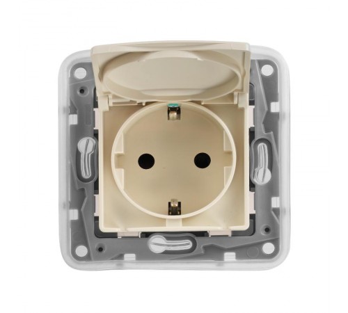Etika Слоновая кость Розетка с заземлением IP 44 с крышкой и шторками, автозажимные клеммы,16А  672332  Legrand