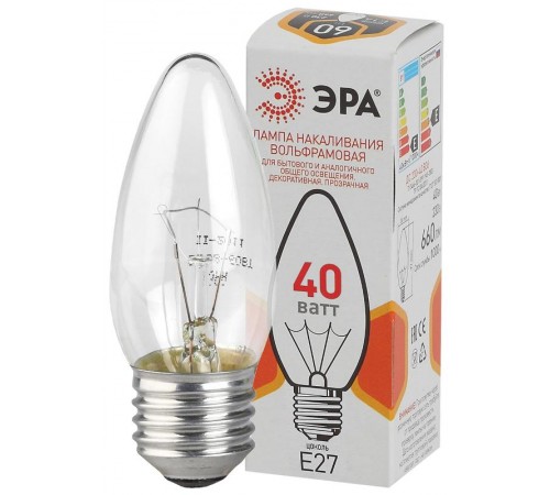 Лампа накаливания ЛОН ДС (B36) свеча 40Вт 230В E27 цв. упаковка  Б0039128  ЭРА