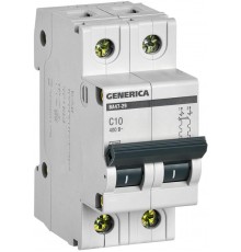 Выключатель автоматический двухполюсный ВА47-29 10А C 4,5кА  MVA25-2-010-C  GENERICA