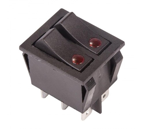 Выключатель клавишный 250V 15А (6с) ON-OFF черный с подсветкой ДВОЙНОЙ  36-2430  REXANT
